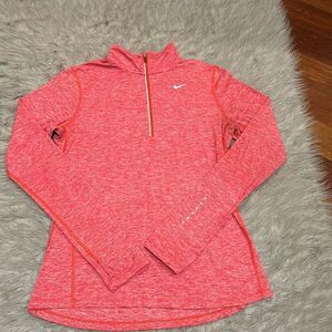 Nike running dri fit women’s red long sleeve quarter zip polyester shirt